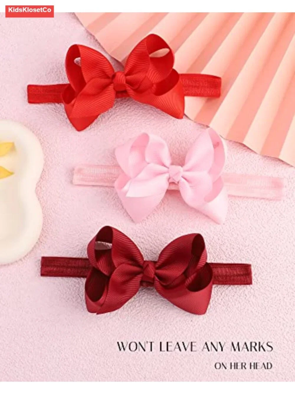 3 Pack 4in Grosgrain Ribbon Hair Bows Baby Girls Headbands